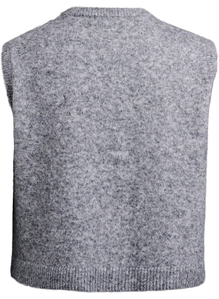 Mønstret strikkevest med dekorative knapper, Medium Grey Melange, Packshot
