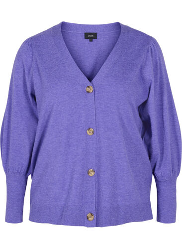 Strikket cardigan med knappelukking, Purple Opulence Mel., Packshot image number 0