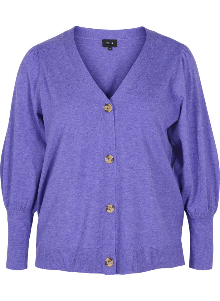 Strikket cardigan med knappelukking, Purple Opulence Mel., Packshot image number 0