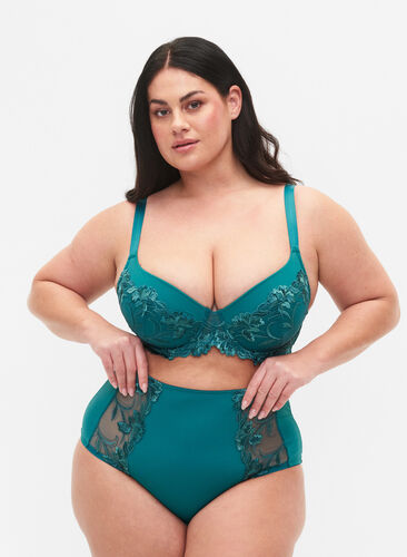 Hipstertruse med blonder og høyt liv, Green-Blue Slate, Model image number 0