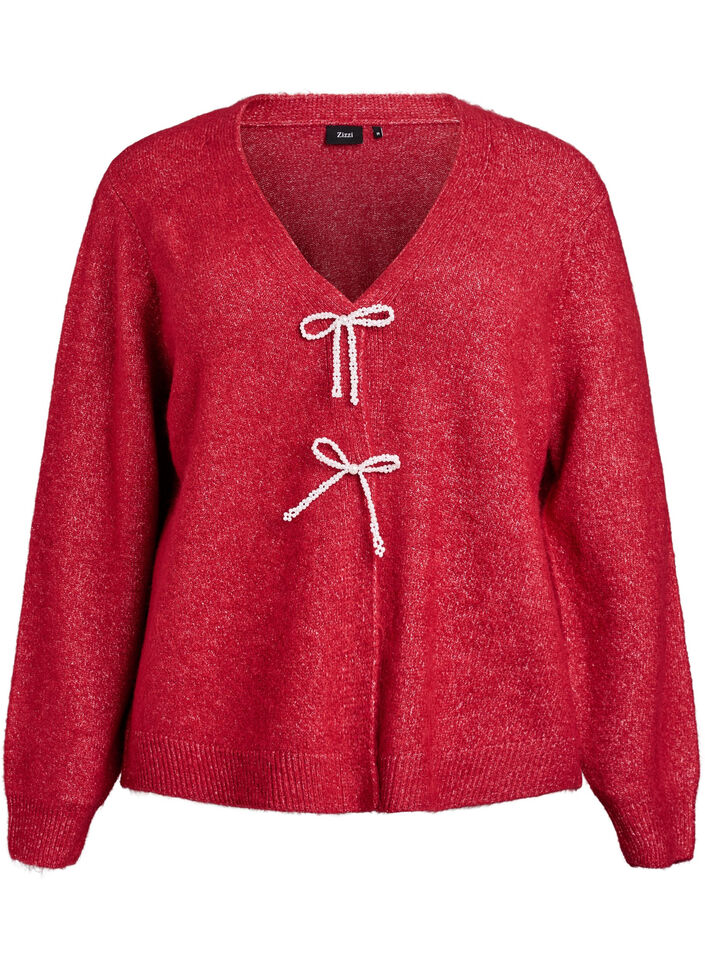Strikkekardigan med perleknapper, Karanda Red Melange, Packshot