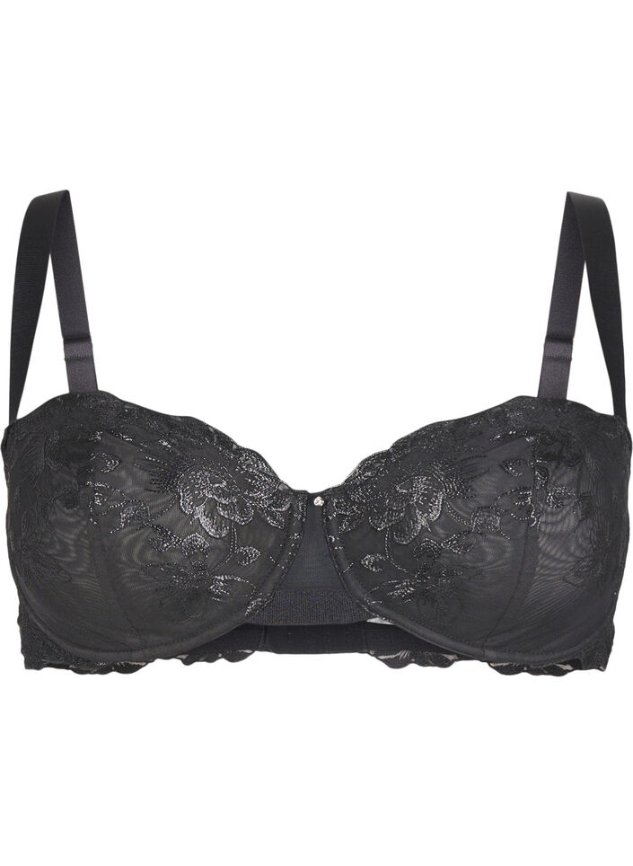 Balconette-BH med bøyle og brodert blonde, Black, Packshot