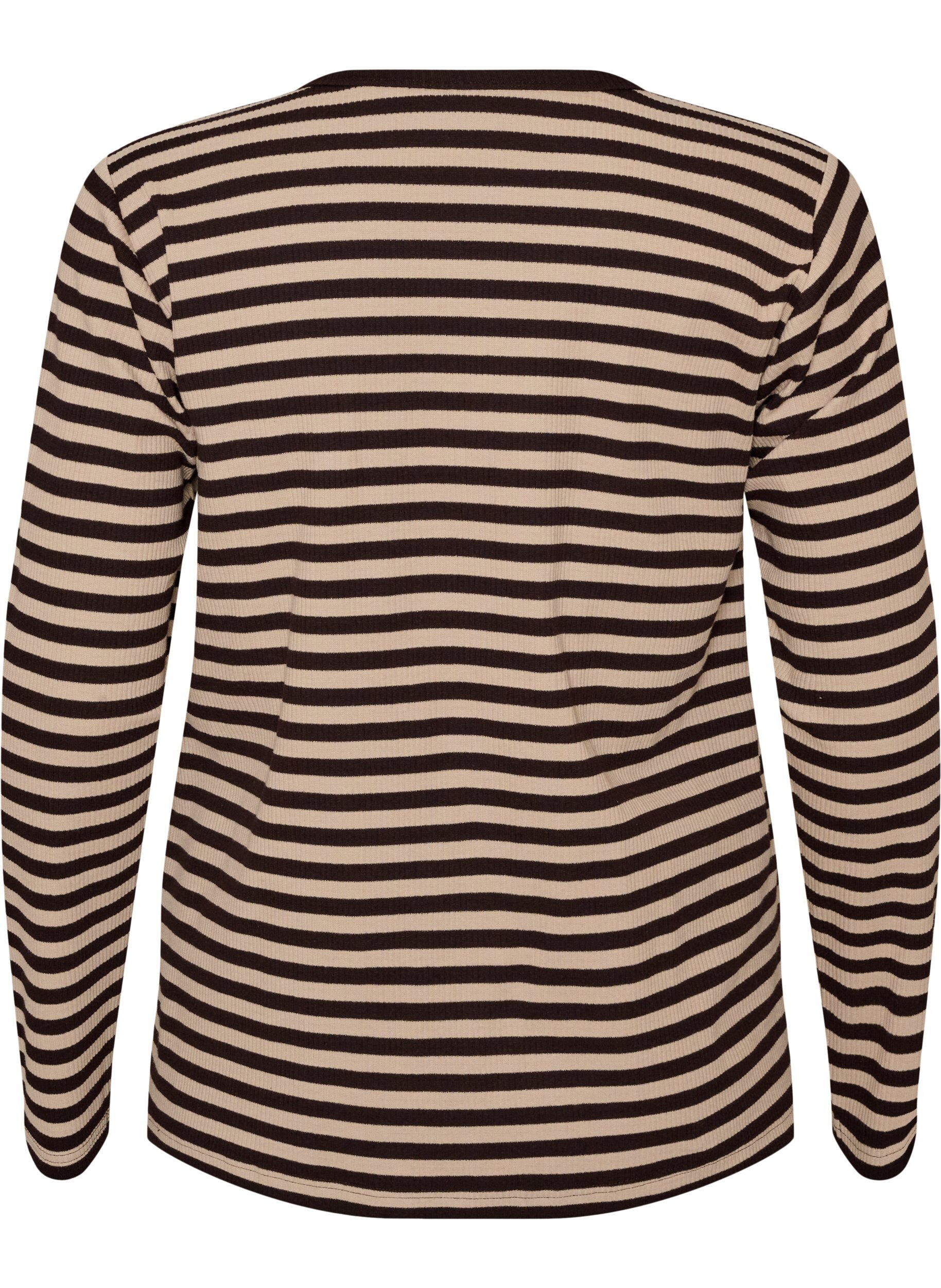 ZizziStripete bluse med lange ermer, Brun, Packshot image number 1