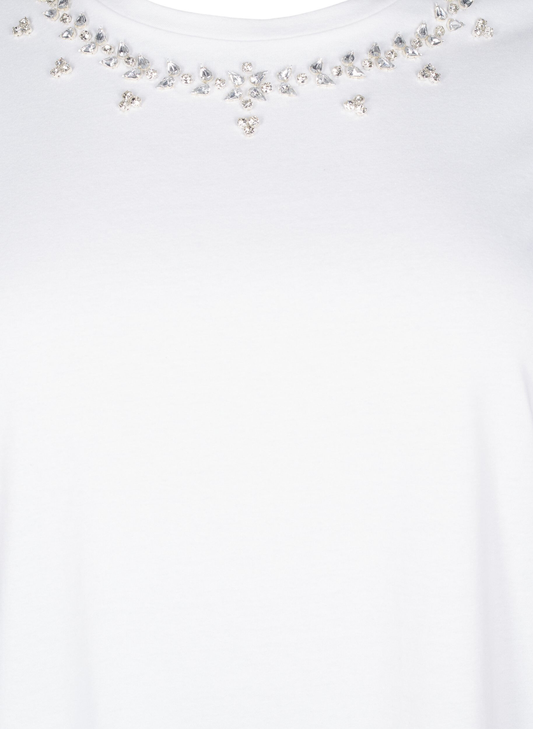 Zizzi T-skjorte med rund hals og rhinestones, Bright White, Packshot image number 2