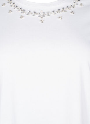 Zizzi T-skjorte med rund hals og rhinestones, Bright White, Packshot image number 2