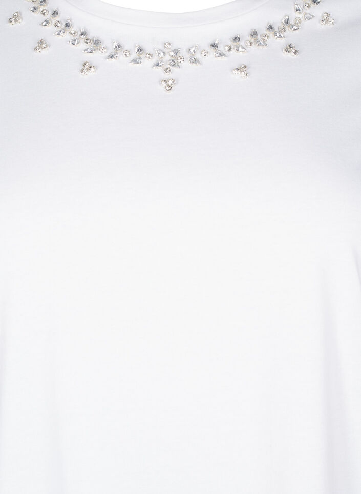 T-skjorte med rund hals og rhinestones, Bright White, Packshot image number 2