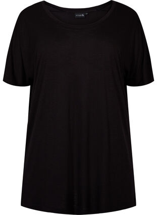 Trenings T-skjorte i viskose med rund hals, Black, Packshot image number 0