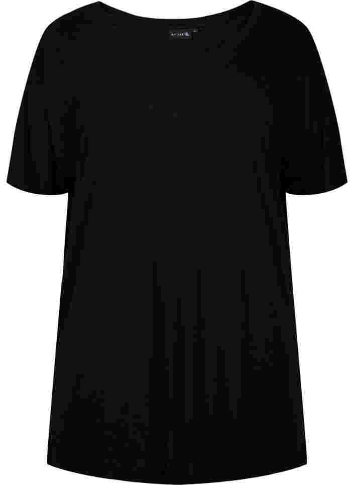 Trenings T-skjorte i viskose med rund hals, Black, Packshot image number 0