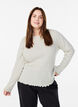 Stripet jerseybluse med bølgete kanter, Hvit, Model image number 0