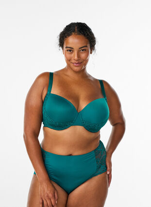 Zizzi Formpresset BH med spiler og blonder, Grønn, Model image number 1