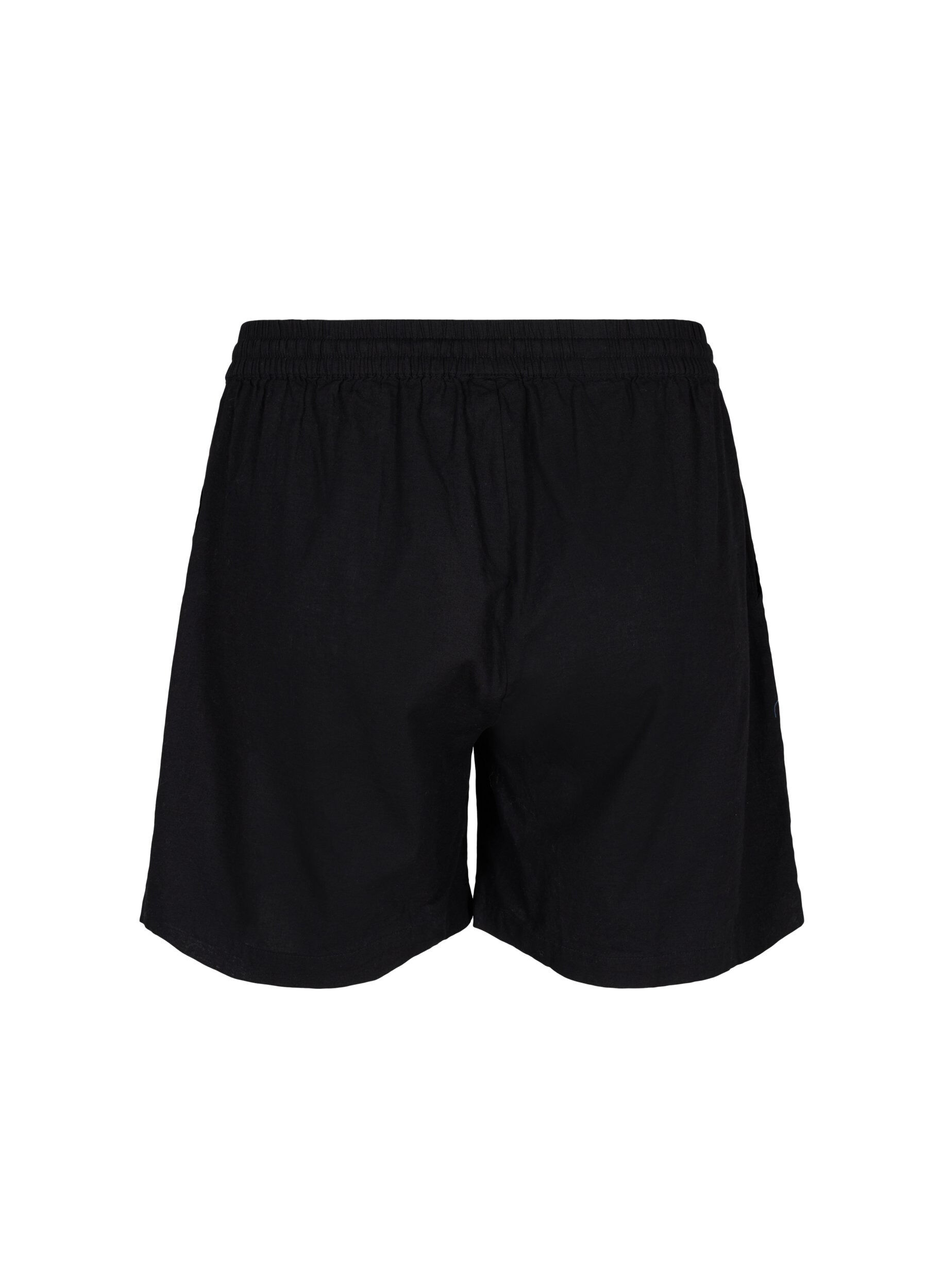 Zizzi L&oslash;s shorts i bomullsblanding med lin, Black, Packshot image number 1