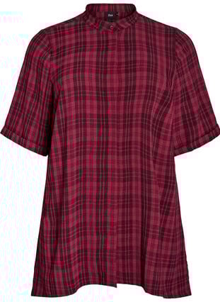 Zizzi Tunika med korte ermer og rutemønster, Mørk Bordeaux, Packshot image number 0