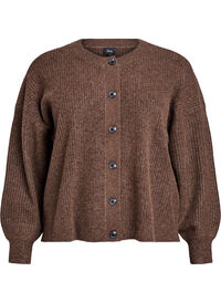 Ribbestrikket cardigan med knapper, Brun Ribbestrikket cardigan med knapper