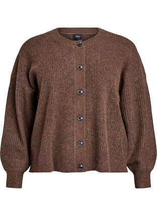 Zizzi Ribbestrikket cardigan med knapper, Brun, Packshot image number 0