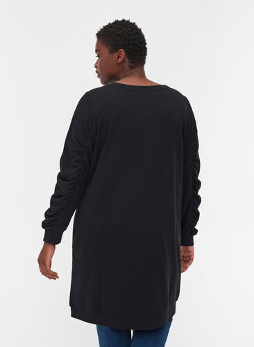 Kjole med lommer og draperinger på ermene, Black, Model image number 1