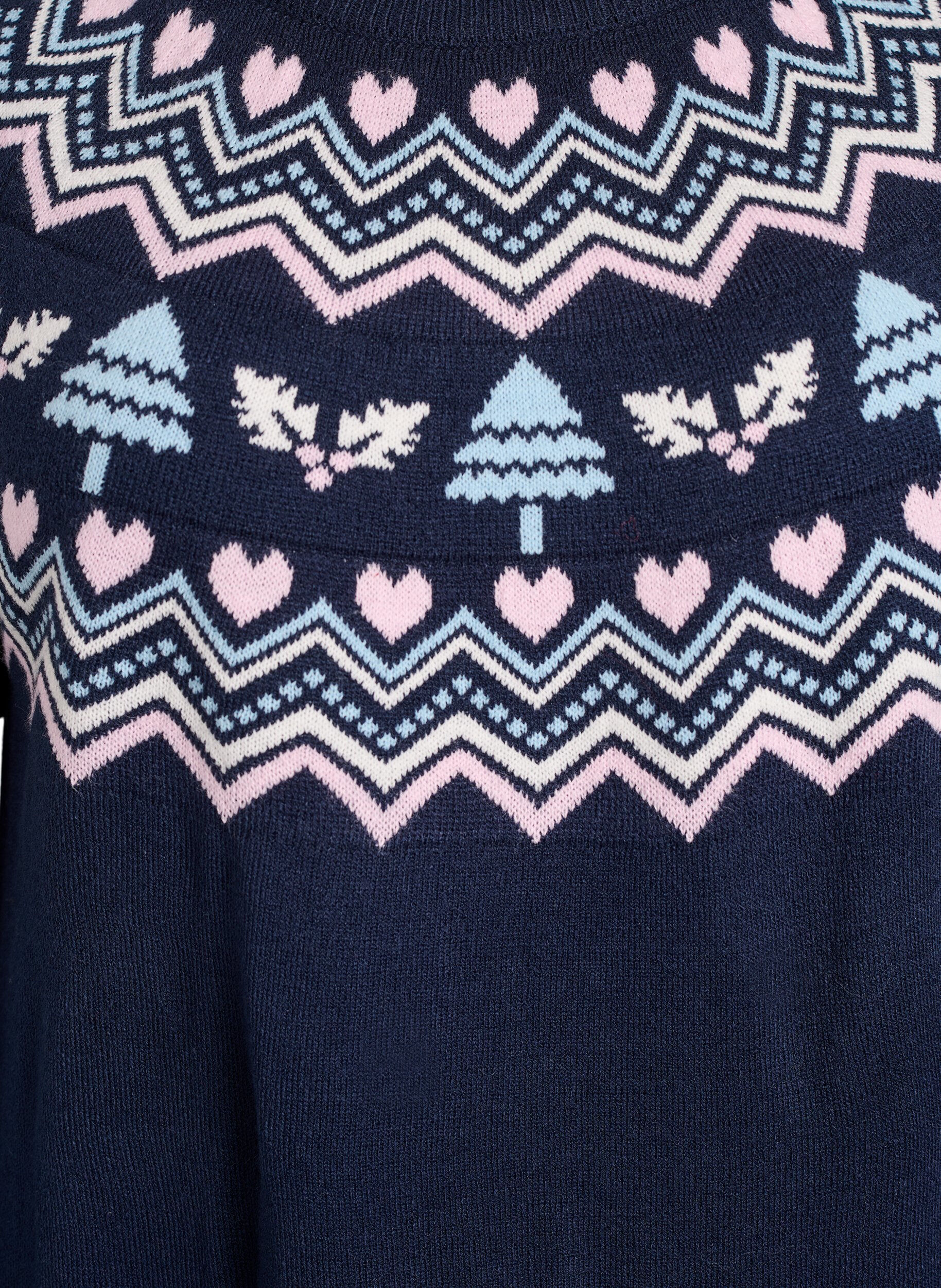 Zizzi Kort strikkekjole med jacquardm&oslash;nster og julemotiver, Bl&aring;, Packshot image number 2