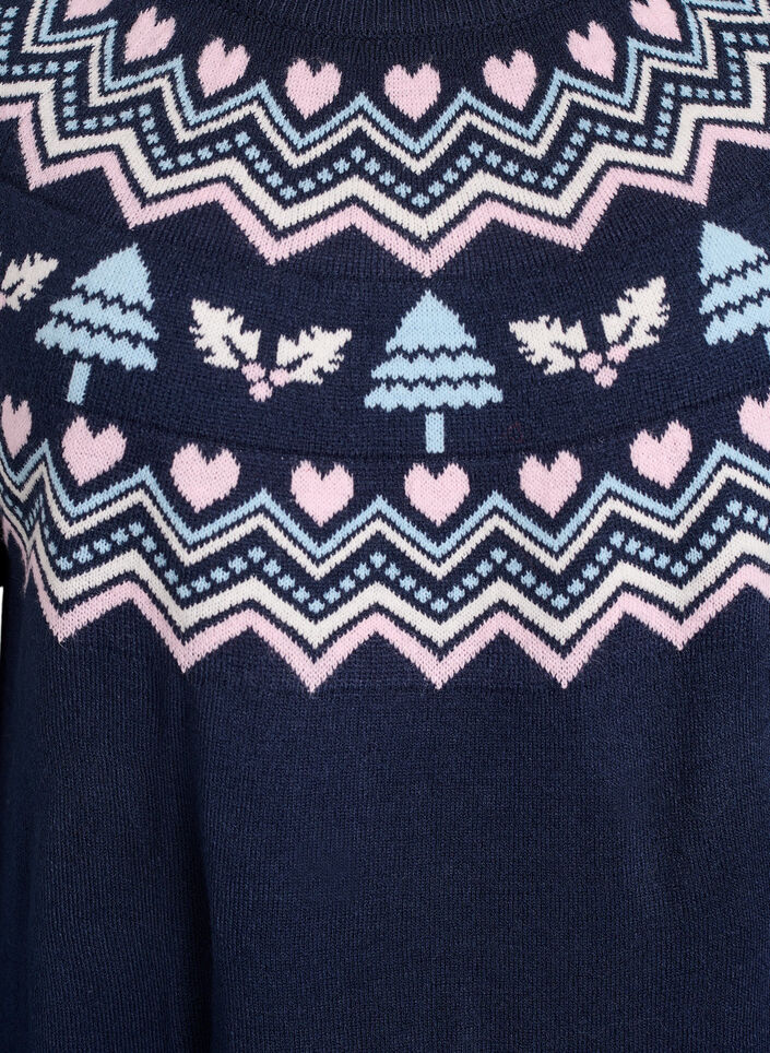 Kort strikkekjole med jacquardmønster og julemotiver, Blå, Packshot image number 2