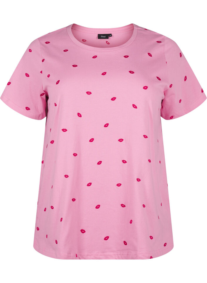 T-skjorte i økologisk bomull med broderte lepper, Rose Bl. Lips Emb. , Packshot image number 0