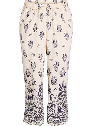 Zizzi Løs bukse med trykk og høy midje, Birch Black AOP, Packshot image number 0