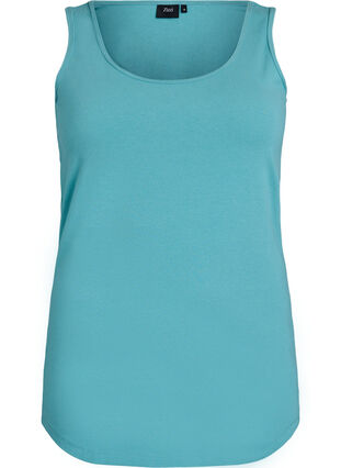 Zizzi Ensfarget basic topp i bomull, Blå, Packshot image number 0