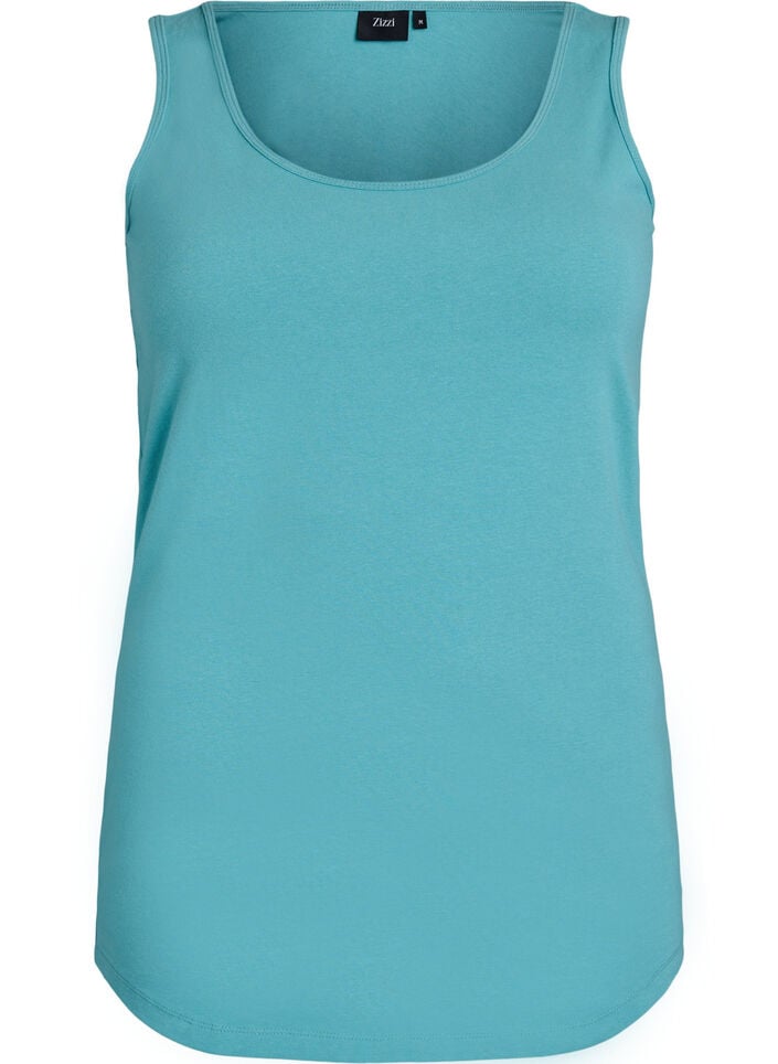 Ensfarget basic topp i bomull, Blå, Packshot image number 0