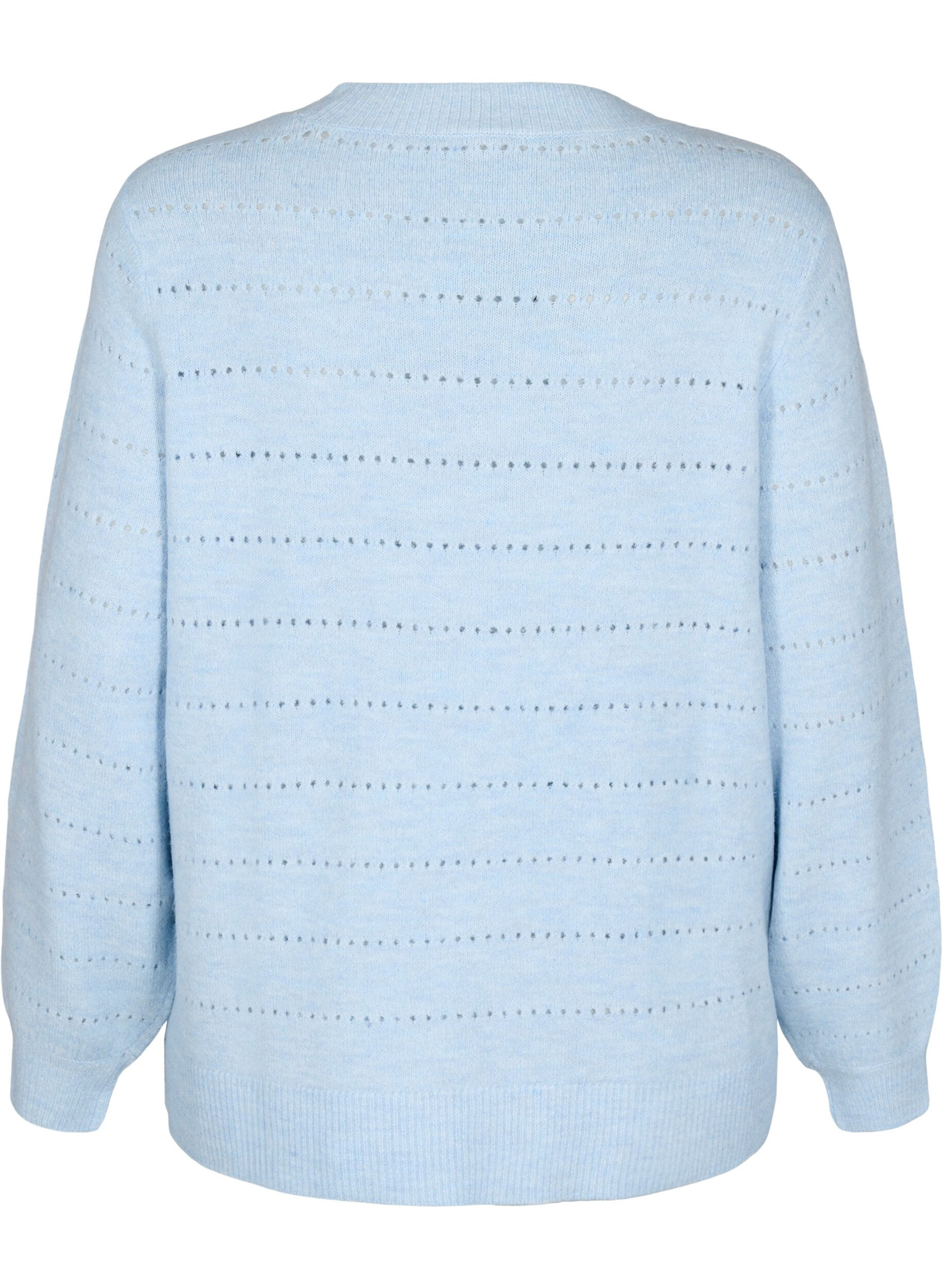 Zizzi Strikket bluse med rund hals og hulm&oslash;nster, Cashmere Blue Mel., Packshot image number 1