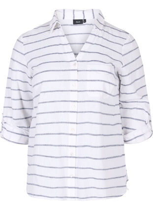 Bluse med 3/4-ermer og knapper, Navy Blazer stripe, Packshot image number 0
