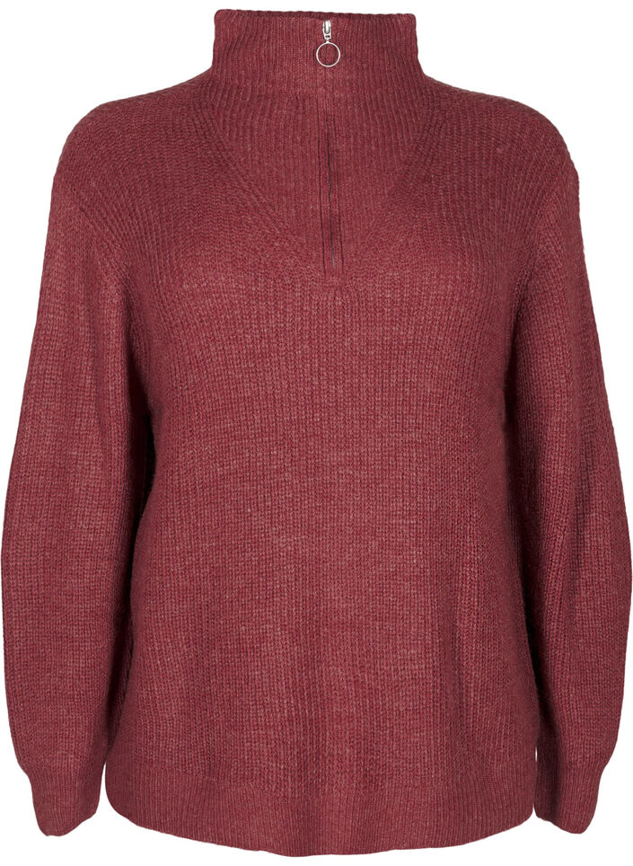 FLASH - strikket genser med høy hals og glidelås, Rød, Packshot image number 0