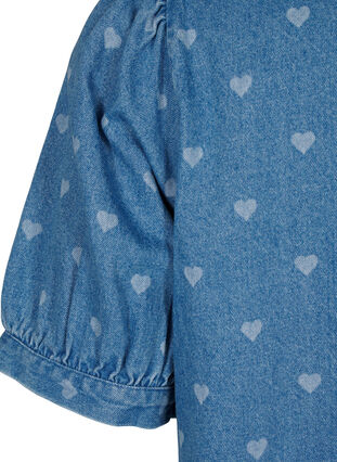 Zizzi Kortermet denimkjole med hjerteprint, L. Blue D. w. Heart, Packshot image number 3