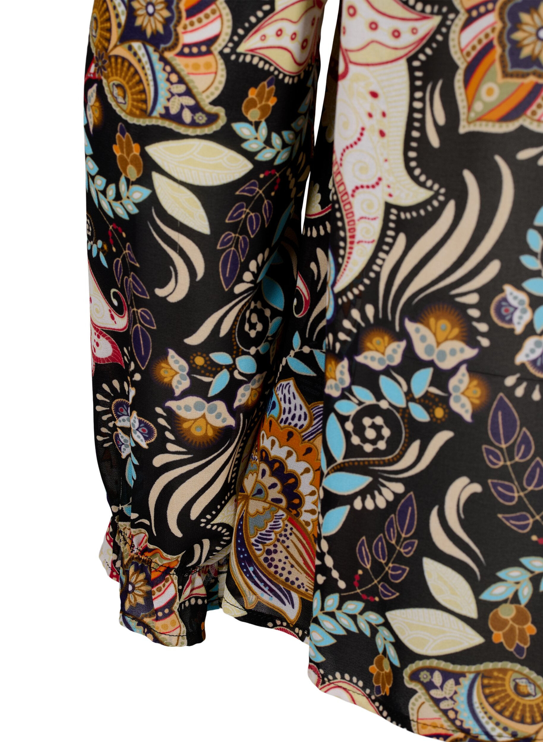 Zizzi Skjortebluse med volanger og paisleym&oslash;nster, Black Paisley, Packshot image number 3