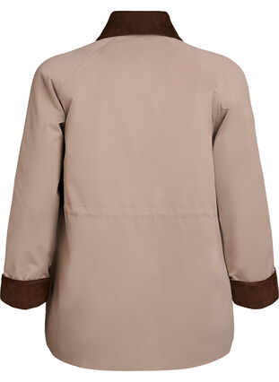 Zizzi Vårjakke med kontrasterende cordfløyelsdetaljer, Desert Taupe, Packshot image number 1