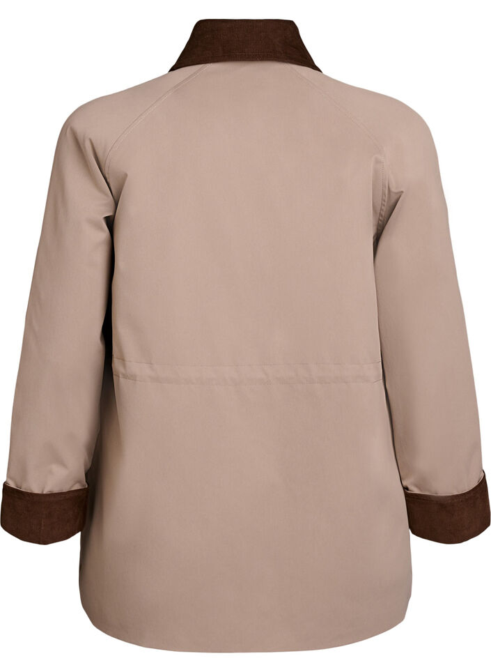 Vårjakke med kontrasterende cordfløyelsdetaljer, Desert Taupe, Packshot image number 1