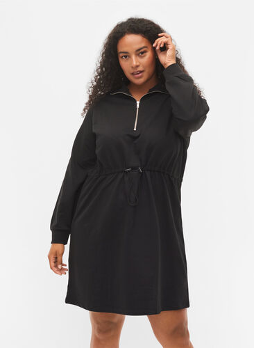 Kjole med glidelås og knyting, Black, Model image number 0