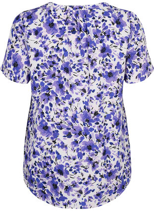 Bluse med korte ermer og V-hals , Purple Small Flower, Packshot image number 1