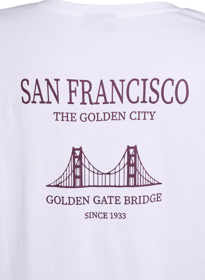 Lang natt-T-skjorte i &oslash;kologisk bomull med trykk, Hvit, Packshot image number 3