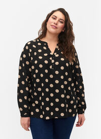 FLASH - Langermet bluse med mønster, Black Brown Dot, Model