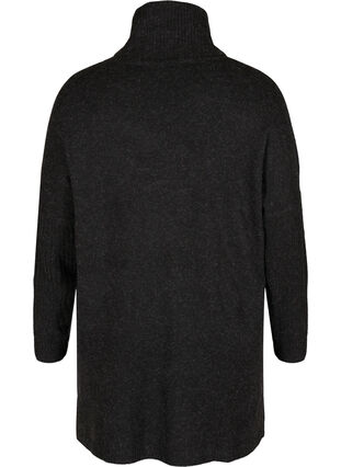 Melert strikket poncho med oppbrettet krave og splitter, Black, Packshot image number 1