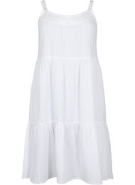 Ensfarget kjole med stropper i bomull, Bright White, Packshot