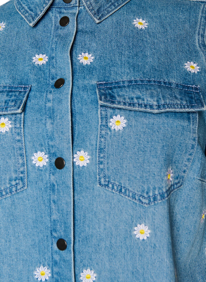 Kort denimkjole med broderte blomster, Bl&aring;, Packshot image number 2
