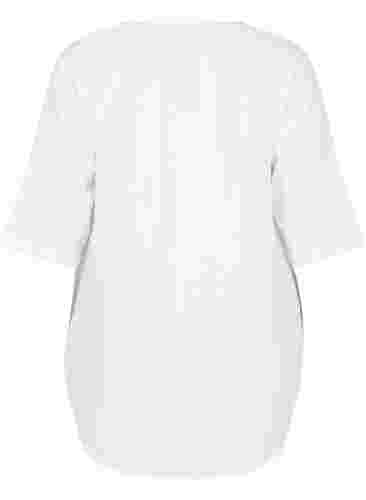 Tunika i bomull med 3/4-ermer, Bright White, Packshot image number 1