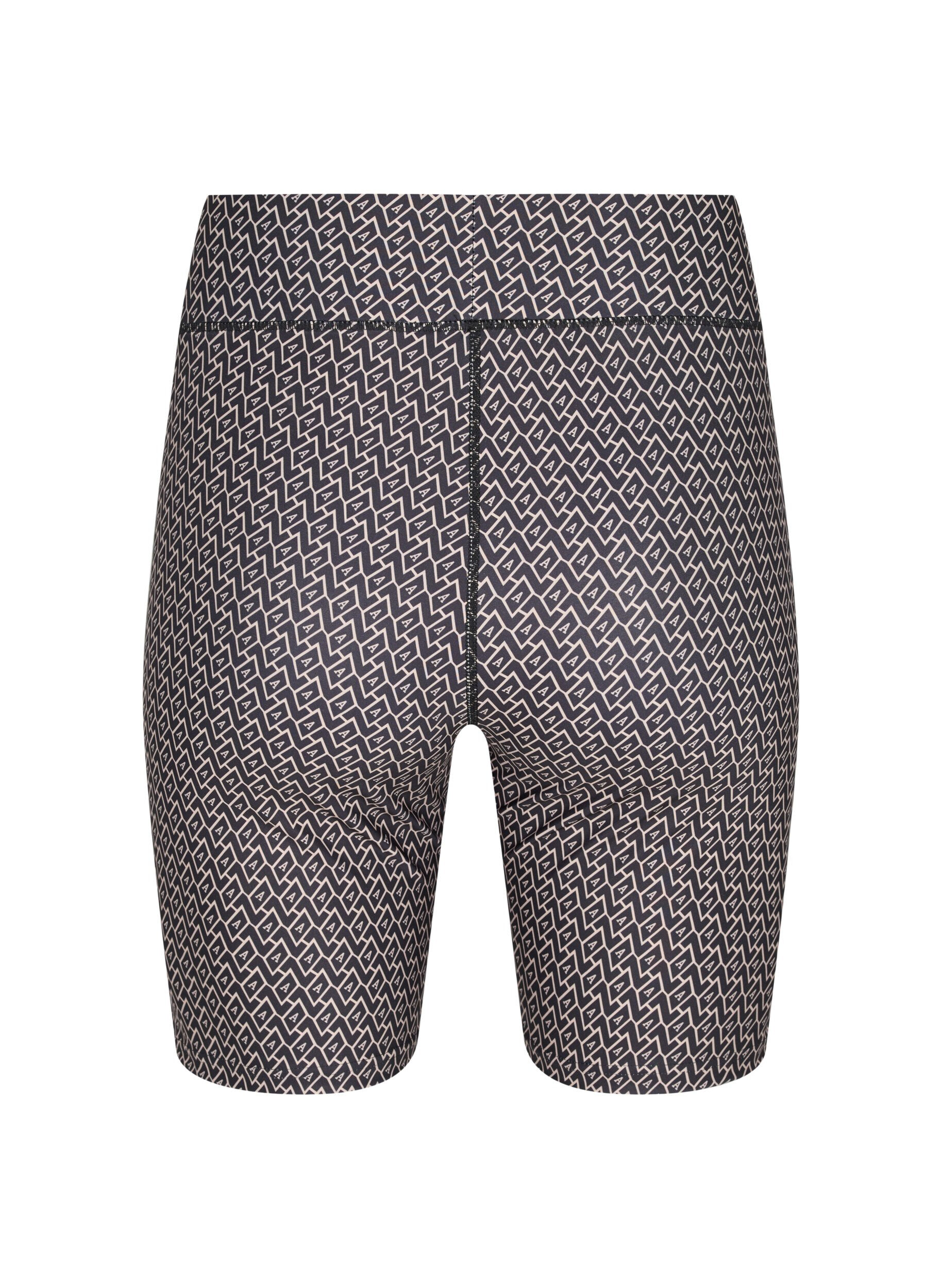 Zizzi M&oslash;nstret treningsshorts, Black w. Text Print, Packshot image number 1
