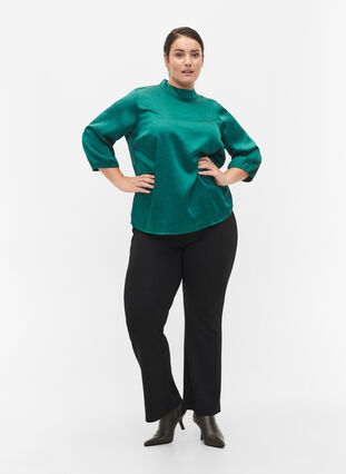 Bluse med 3/4-ermer og kinakrage, Evergreen, Model image number 2