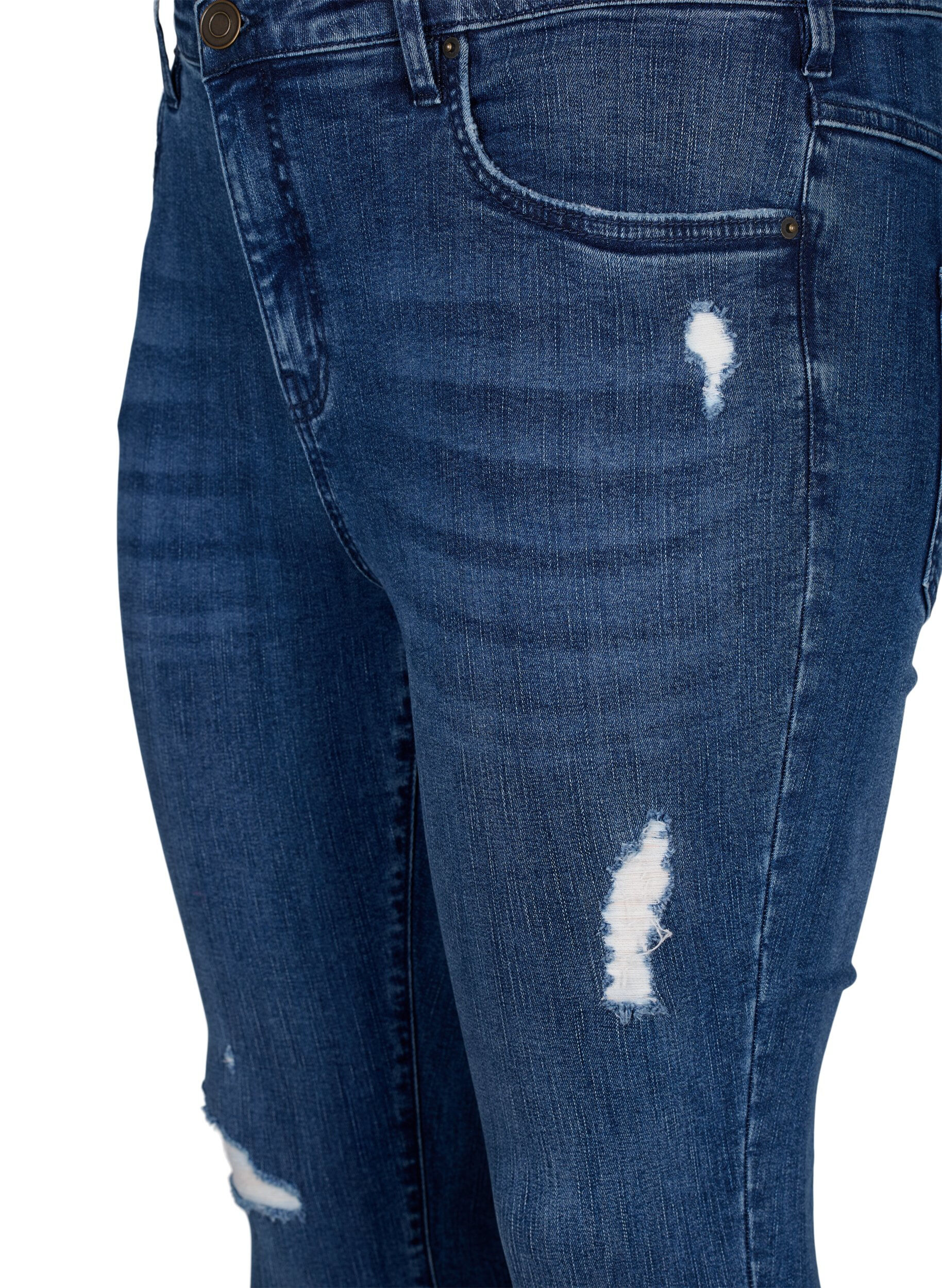 Zizzi Supersmale Amy jeans med slitasjedetaljer, Blue Denim, Packshot image number 2