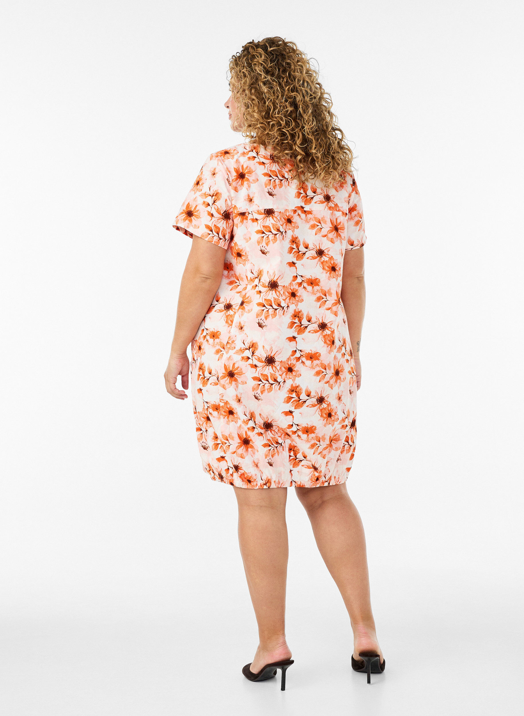 ZizziKortermet bomullskjole med trykk, Orange, Model image number 2