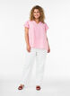 Bluse i viskose og lin med volangermer, Rosa, Model image number 1