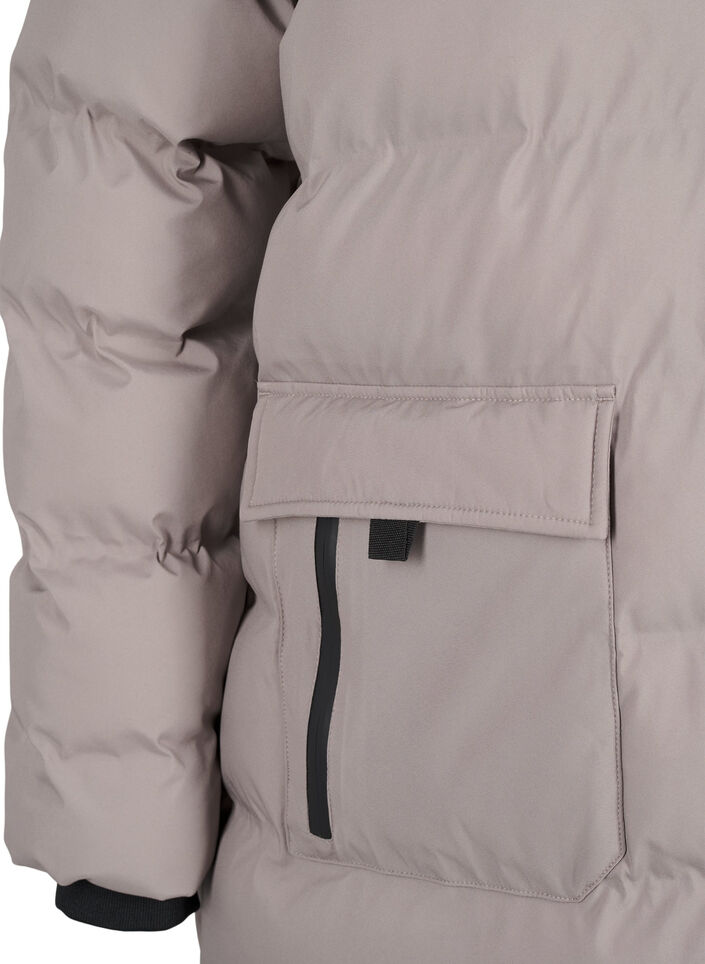 Pufferjakke med hette og lommer, Beige, Packshot image number 3