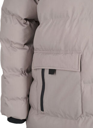 Zizzi Pufferjakke med hette og lommer, Beige, Packshot image number 3