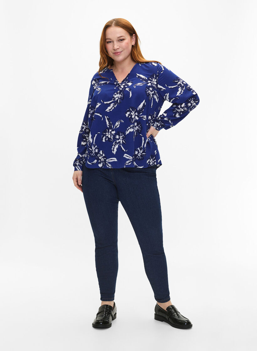 FLASH - bluse med lange ermer og trykk, Navy Blazer Flower, Model image number 2