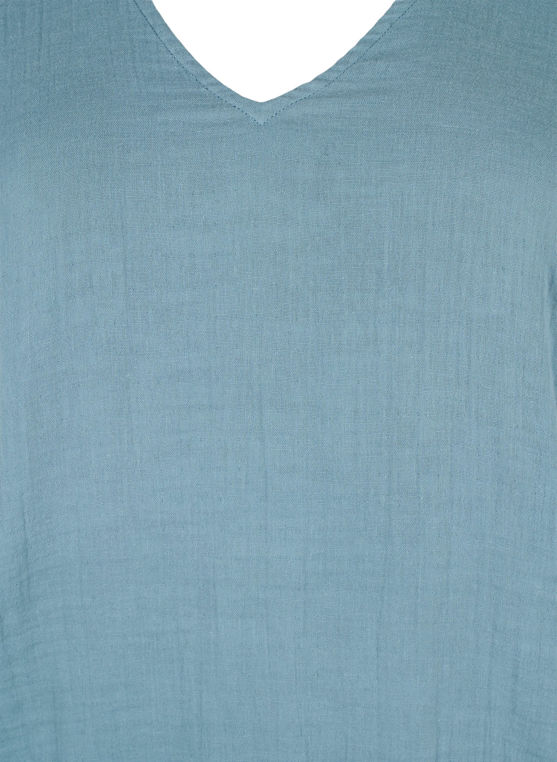 Zizzi Bluse i bomull med broderi og korte ermer, Smoke Blue, Packshot image number 2