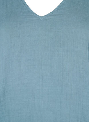 Bluse i bomull med broderi og korte ermer, Smoke Blue, Packshot image number 2